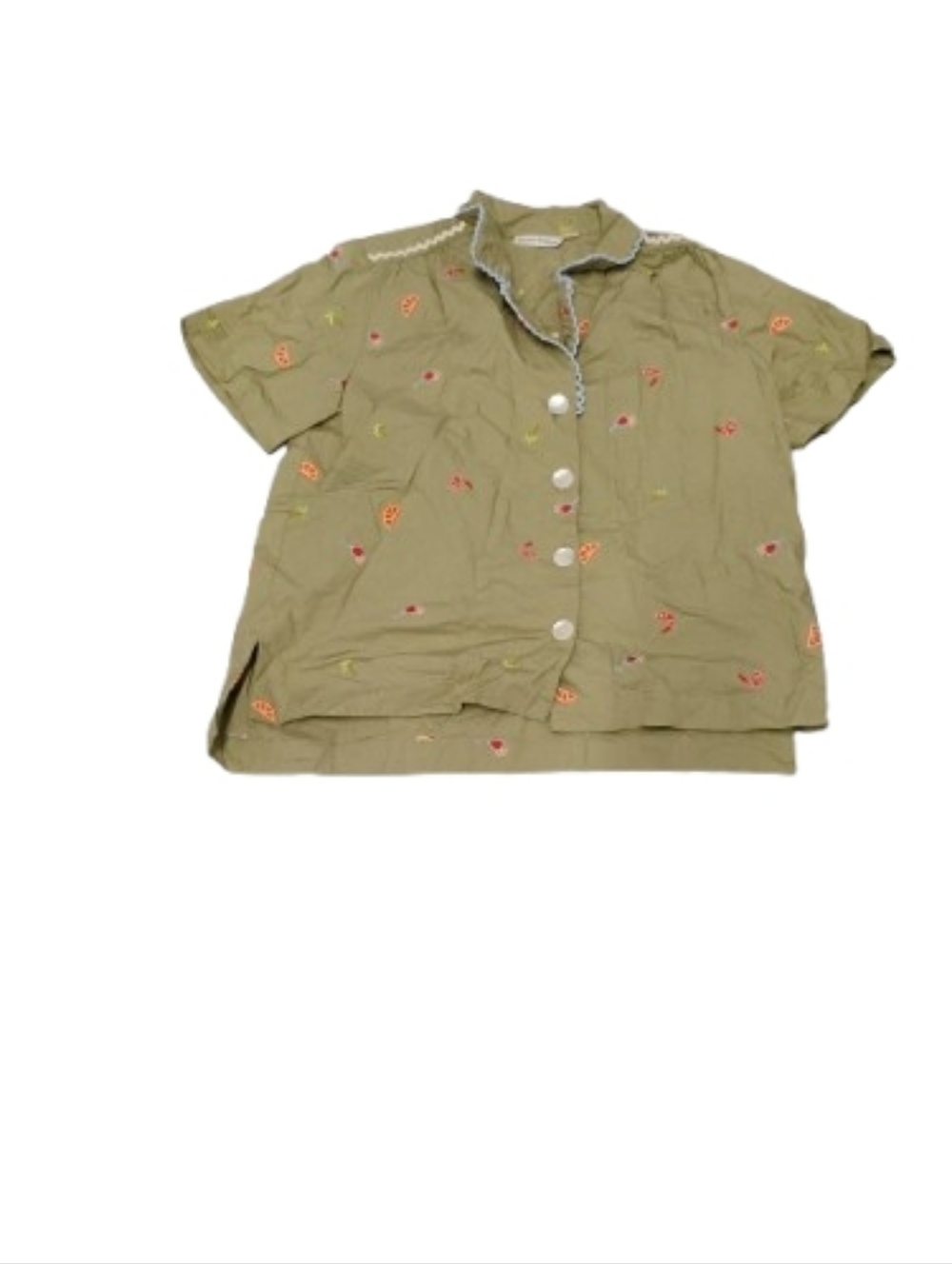 Roller Rabbit Tropical Embroidered Motif Short Sleeve Button Down Pajama Top XS